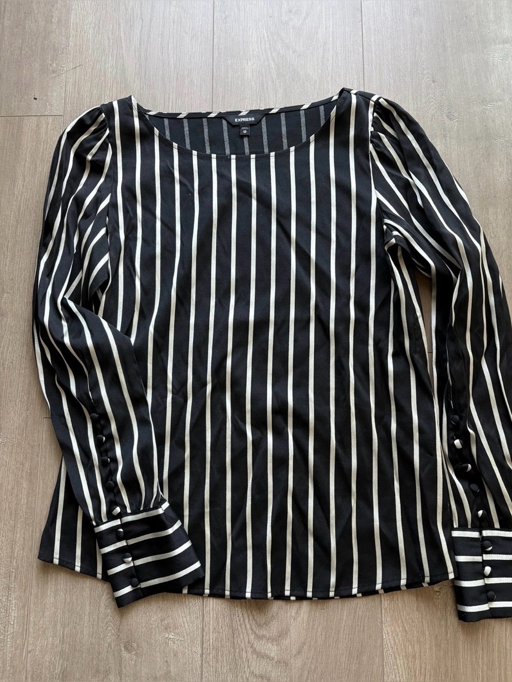 Express Black and Champagne gold Striped Long Sleeve Blouse